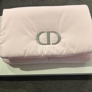 Dior Soft Pink makeup cosmetic Clutch Pouch with Silver Logo Last Chance